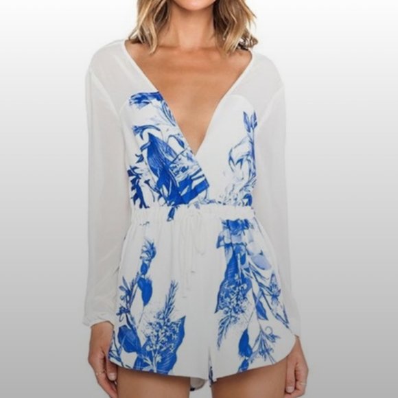 Stylestalker Love On Top Romper Size 2 XS blue floral Revolve Shopbop - Picture 1 of 6